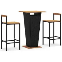 Syfax Mesa bar y taburetes jardín 3 pzas madera acacia ratán PE negro