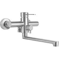 StarTech.com Grifo de cocina – Montaje en pared – Acero inoxidable 304 – Núcleo de válvula de latón – Giratorio 360° – Mezclador monomando de agua caliente/fría – Difusor para fregadero – Plateado