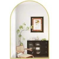 StarTech.com Espejo de pared con forma arqueada - Espejo para baño - Para montaje en pared - Marco de metal - Vidrio - Espejo de maquillaje - 50x75 cm - Dorado