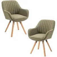 Meubles Cosy Juego de 2 sillas de comedor cómodas de tela verde, giratorias 360° – CARSON