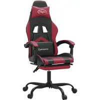 vidaXL Silla de juego de con reposapiés, giratoria, color negro y burdeos, tapizada en cuero sintético
