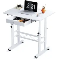 GTPLAYER Escritorio ajustable en altura , mesa para ordenador y portátil con cajones, mesa con ajuste de altura de 80 x 50 x (73-115) cm, escritorio de pie con ruedas