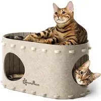 OEM Cesta para gatos de forro polar, casita para gatos para interiores, 58 x 33 x 30 cm. Túnel para gatos para jugar, duradero y fácil de instalar. Color crema
