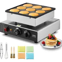 Zerbaco Máquina para hacer mini panqueques, tipo "Dutch pancake", con capacidad para 9 unidades. Fabricada en acero inoxidable, ideal para hacer "dorayaki"