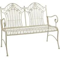 Moritz Banco de jardín , 113 cm, metal, para 2 personas, color blanco envejecido. Resistente a la intemperie, ideal para jardín, terraza, balcón o estilo rústico