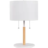Light Prestige Lámpara de mesa con pantalla FOGO, color blanco, estructura de madera clara, 2 bombillas E27 de 15W, metal, dimensiones: 51x30x30 cm, IP20,