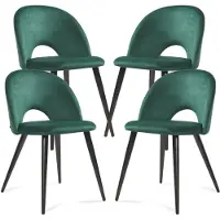 En.casa Juego de 4 sillas de comedor "Karijoki", tapizadas en terciopelo, con patas de metal. Dimensiones: 77 x 50 x 55 cm. Color: verde oscuro /