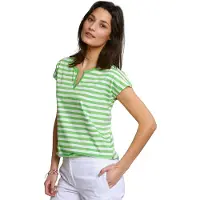 River Woods Green/white Striped V-neck T-shirt Talla: XS | Camisetas de Seda Outlet | Mujer | Verde