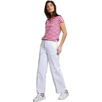 River Woods Fuchsia/white Striped V-neck T-shirt Talla: S | Camisetas de Seda Outlet | Mujer | Blanco