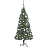 vidaXL Árbol de Navidad artificial preiluminado con juego de bolas, color verde