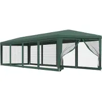 vidaXL Tienda de campaña para fiestas , con 8 paneles laterales de malla, color verde, 4x4 metros, fabricada en HDPE