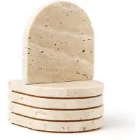 OEM Juego de posavasos de travertino, color beige, 5 unidades, base de corcho, absorbente, para vajilla, bares, oficinas y hogares (DL020)