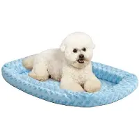 Benza Cama para perros Ibenzoa de forro polar, para jaulas metálicas: cama suave de doble capa para razas pequeñas de perros, 46 cm, color azul, con relleno de poliéster y 4 cintas elásticas