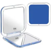 OEM Espejo de maquillaje plegable para viajes con aumento de 15x, doble espejo de cosméticos, portátil, pequeño espejo de viaje, espejo de viaje compacto para bolsos, oficina, mujeres, color azul