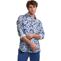 River Woods Custom Fit Linen Floral Shirt Blue/green Talla: M | Camisas Casuales Outlet | Hombre | Blanco