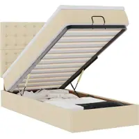 vidaXL : Otomana con cama y luces LED, color crema, 90x190 cm, tapizada en tela
