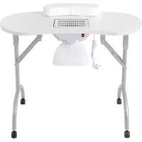 StarTech.com Mesa de manicura - Mesa de trabajo para manicuras - Portátil - Plegable - Con sistema de extracción de polvo - Reposamuñecas - Ruedas - Estructura de metal - Blanco