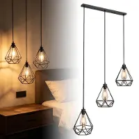 VA-Cerulean Lámpara colgante de 3 luces, diseño rectangular, base vintage, estructura de rejilla, color negro, regulable en altura, con bombilla E27, ideal para comedor o cocina