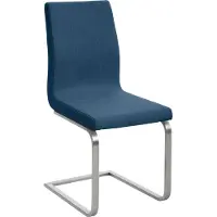 CLP Silla de comedor Belfort, tapizada en tela, diseño moderno de silla giratoria con asiento acolchado y respaldo alto, estructura de acero inoxidable resistente, color: azul
