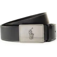 Ralph Lauren para hombre. 405691693001 Cinturón de piel con hebilla de placa con caballo negro (34), Casual, Clásico,