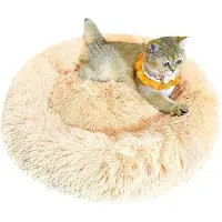 OEM Cama para mascotas con forma de dona, hecha de lana, ideal para mascotas pequeñas y medianas. Dimensiones: 60 cm. Se puede lavar, tiene base antideslizante y es de color melocotón