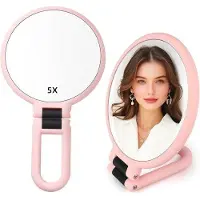 OEM Espejo de mano doble con asa, ideal para viajes, con aumento, mango giratorio, plegable. Espejo para mujeres, perfecto para maquillaje, viajes, mesa, escritorio y afeitado
