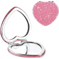 OEM Espejo de maquillaje portátil, compacto, con forma de corazón y con aumento, ideal para viajes