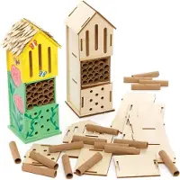 Markenlos Juegos de hoteles para insectos de madera: 2 unidades. Actividades con madera para pintar y decorar, ideales para niños, proyectos de manualidades o para el jardín