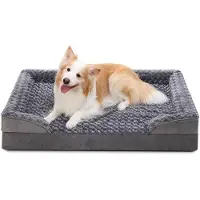 OEM Cama para perros de gran tamaño, ortopédica, con funda extraíble y lavable, forro interior resistente al agua, banco para perros, color gris