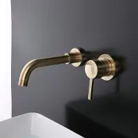 OEM Grifo para lavabo de baño, modelo de pared, para instalación empotrada, con unidad de instalación incluida, fabricado en latón cepillado