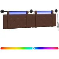 Syfax Cabecero colgante Con luz LED Marrón Cuero sintético