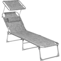 Markenlos Silla de jardín con reposacabezas y toldo - Color negro - 53 x 193 x 29,5 cm