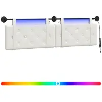 Syfax Cabecero colgante Con luz LED Blanco Cuero sintético
