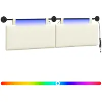 Syfax Cabecero colgante Con luz LED Crema Tela de Pana