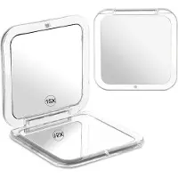 OEM Espejo de maquillaje compacto para viajes, con diseño doble - Ampliación de 15 veces - Color gris