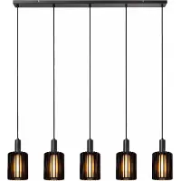 Lucide Lámpara colgante Lambres, negra, longitud 164 cm, cristal/metal, 5 luces.