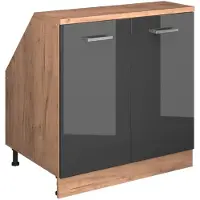 Vicco Armario de cocina para techo inclinado R-Line Antracita alto brillo 80 cm con 2 puertas, 60 cm de profundidad, Model 59966