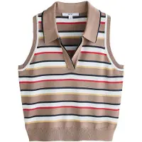 Next Top de punto beige oscuro / navy / rojo / blanco