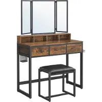 Markenlos Espejos para almacenamiento industrial con doble espejo y caja de almacenamiento, en una construcción rústica de color marrón y negro