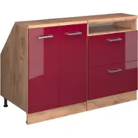 Vicco Armario de cocina para techo inclinado R-Line Rojo de alto brillo 120 cm Lote de 2 carcasas de armario 60 cm de profundidad, Model 60518