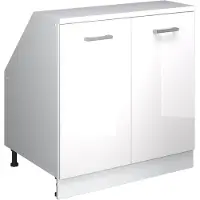 Vicco Armario de cocina para techo inclinado R-Line Blanco alto brillo 80 cm con 2 puertas, 60 cm de profundidad, Model 60359