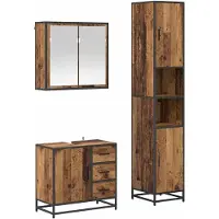vidaXL Juego de muebles de baño, 3 piezas, madera reciclada y aglomerado