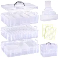 Merkloos Caja organizadora apilable - Caja de almacenaje - 3 niveles - 56 compartimentos - Transparente con pegatinas