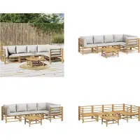 vidaXL Juego de jardín de 6 piezas con cojines grises claros, de bambú - Juego de jardín tipo lounge - Juegos de jardín tipo lounge - Juego de lounge - Juego de muebles de jardín