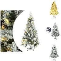 vidaXL Árbol de Navidad con iluminación, adornos de nieve y piñas, 225 cm, PVC y PE - Árboles de Navidad