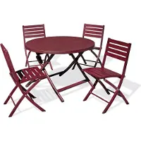 DCB Groupe Juego de comedor de jardín para 4 personas, fabricado en aluminio color carmín