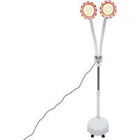 StarTech.com Lámpara de calor infrarroja / lámpara de terapia - Lámpara de pie con doble cabezal - 275 W - Control remoto - Temperatura ajustable - Enchufe europeo de 220 V - Altura 160 cm - Blanco