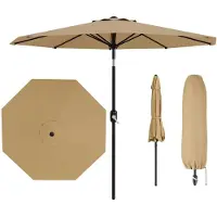 StarTech.com Sombrilla para jardín - Sombrilla para terraza de 2,7 metros - Con manivela y función de inclinación - Resistente al viento y extra estable - Poste de aleación de zinc - Protección solar - Color caqui