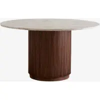 Nordal Mesa de comedor ERIE, diámetro 140 cm, de madera de mango con encimera de mármol, color marrón oscuro