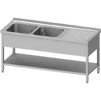 Stalgast Lavadero con base de 1400x600x850 mm, con dos cubetas a la izquierda, con borde elevado y soldadura